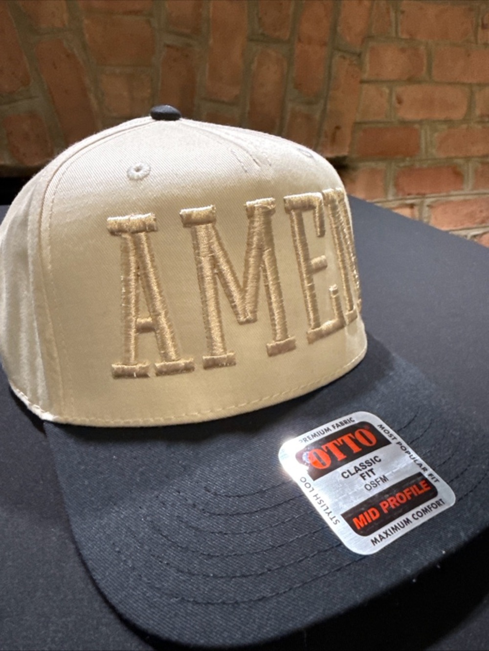OTTO Two-Tone AMEN Snapback Hat - Beige & Black - Picture 2 of 5